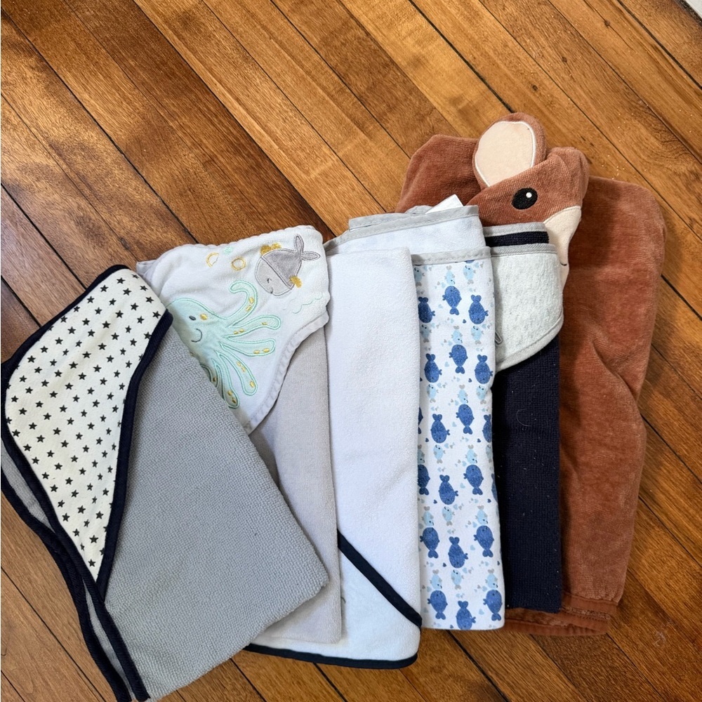 Baby Hooded Bath Towels Bundle Neutral Animal Whale Star Elephant 6pc Set
